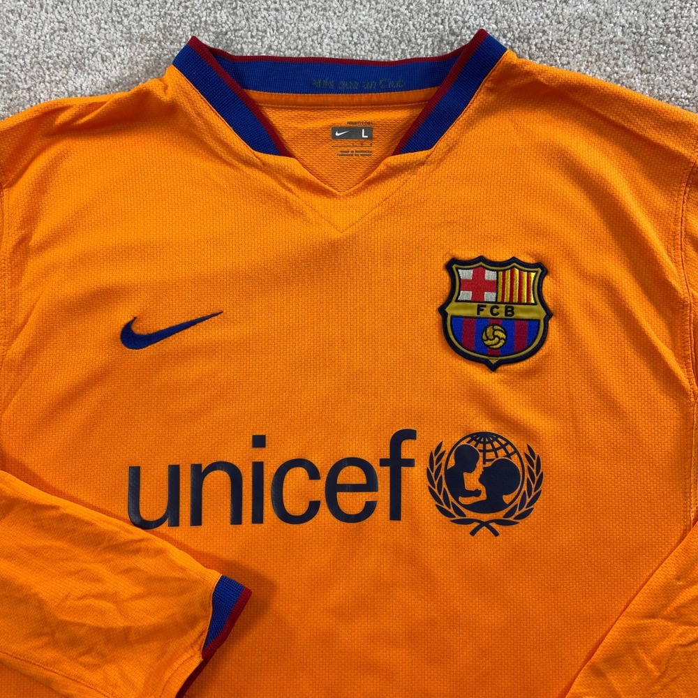 Nike FC Barcelona Jersey Men Large Orange Long Sleeve 2007-08 Unicef 244795-818
